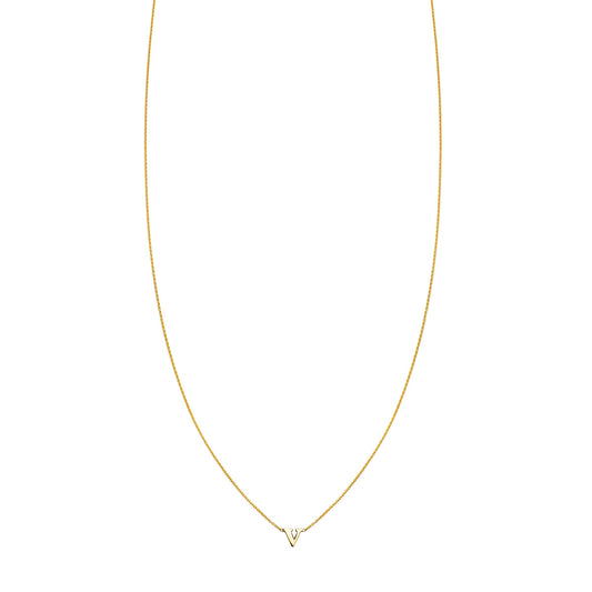 Designer gold initial necklace with the letter 'V', bespoke jewelry