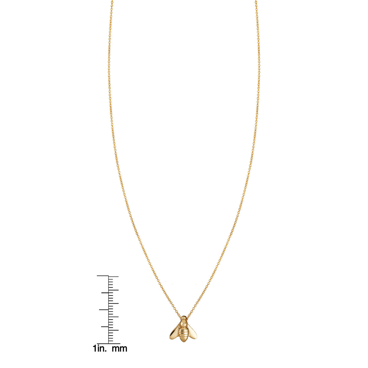 14k gold bhoney bee necklace (PRN066) with ruler, nature-inspired jewelry.