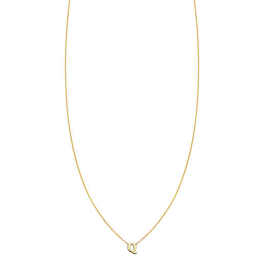 Letter Q - 14k Gold Initial Necklace by Phoenix Roze. Handcrafted in NYC, available in yellow, white, or rose gold. Pendant size: 3/16" x 3/16". Personalized luxury since 2006.