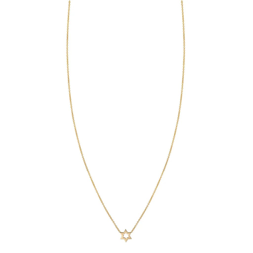 14K Gold Star of David Outline Necklace