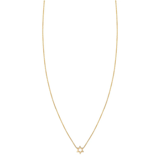 14K Gold Star of David Outline Necklace