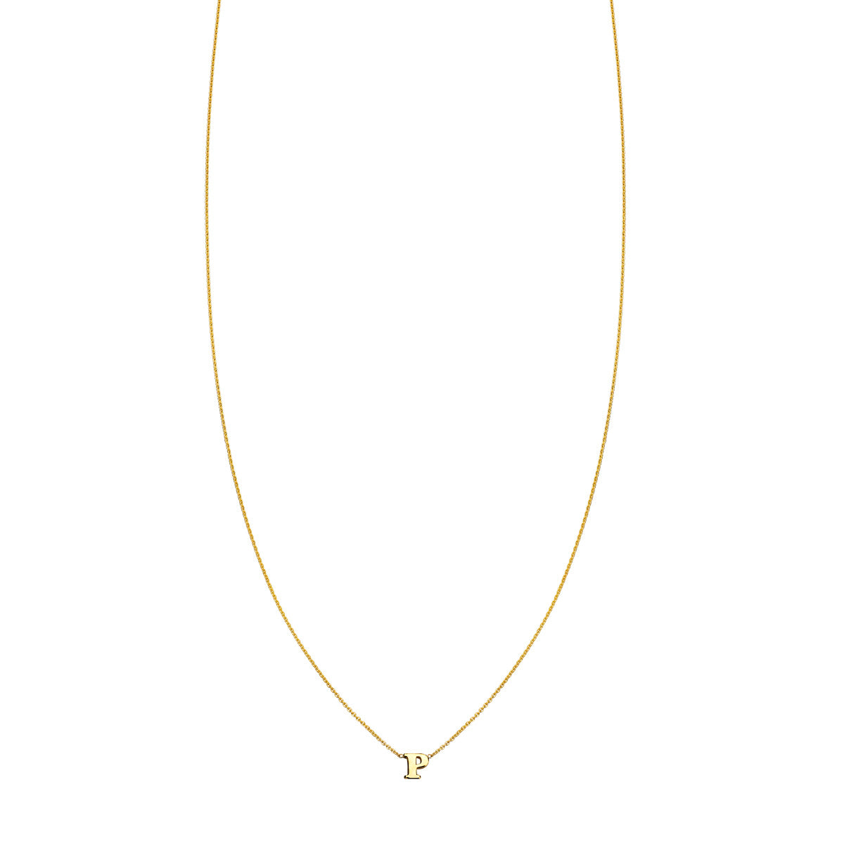 Personalized gold initial necklace with the letter 'P