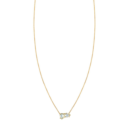 Front of Rose Cut Directional Diamond Necklace with two pear-shaped diamonds pointing in four directions