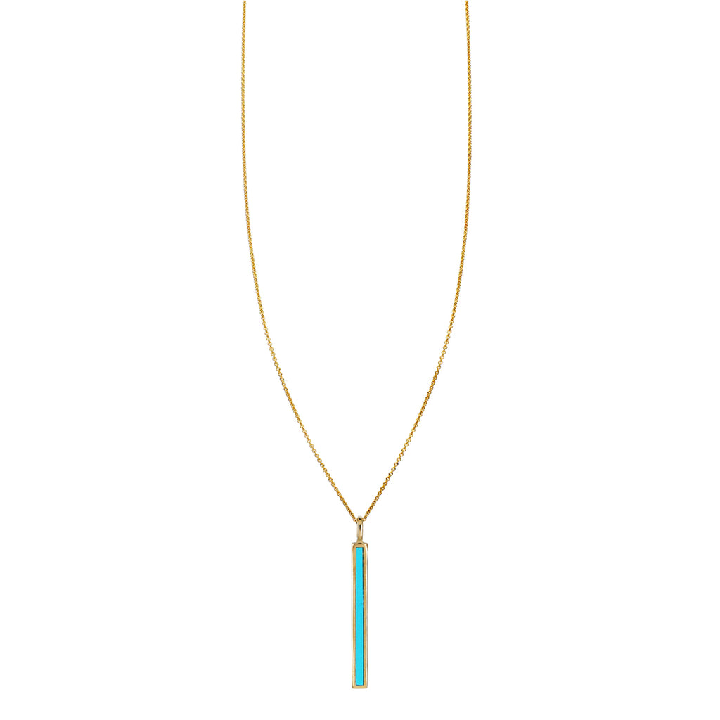 turquoise inlaid long bar  necklace a